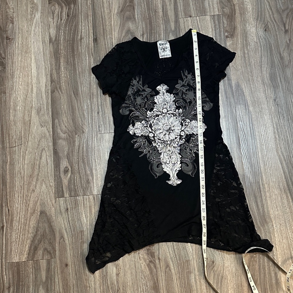 Vocal Black Top with White Lace Design - Picture 11 of 12